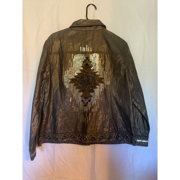 Chico Size 3 NWOT Dark Gray Embellished Southwest Detail Lined Jacket - Picture 2 of 8